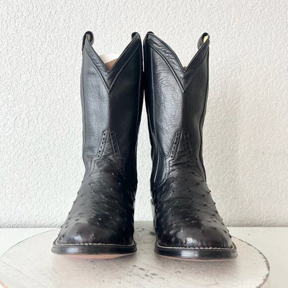 Rod Patrick Mens Cowboy Boots 8.5D Black Full Quill Ostrich Western Round Toe - Picture 5 of 12